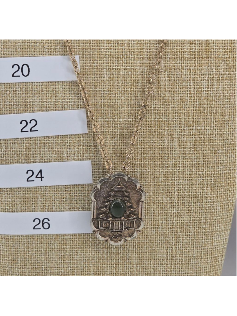 PERI Pagoda Jade Cabachon Pendant Necklace Brooch Pin Option Vintage Women's